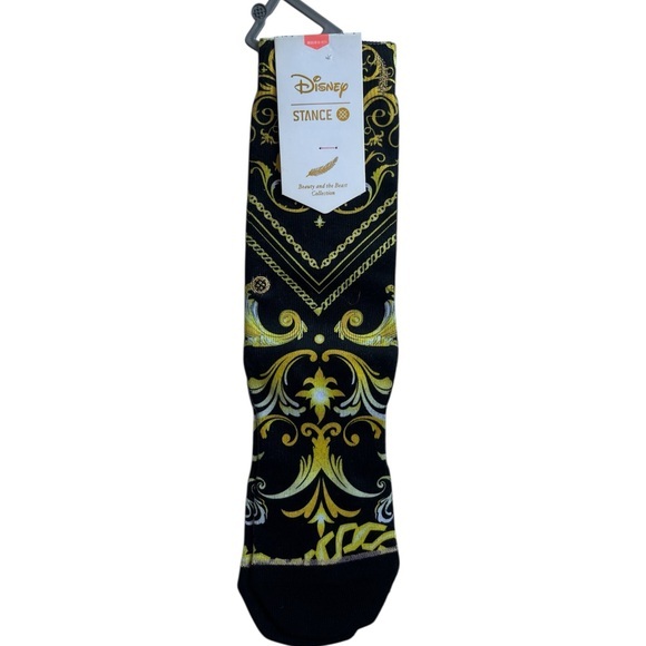 NWT DISNEY Stance Black and Gold Baroque Crew Socks beauty and the beast - Picture 1 of 5